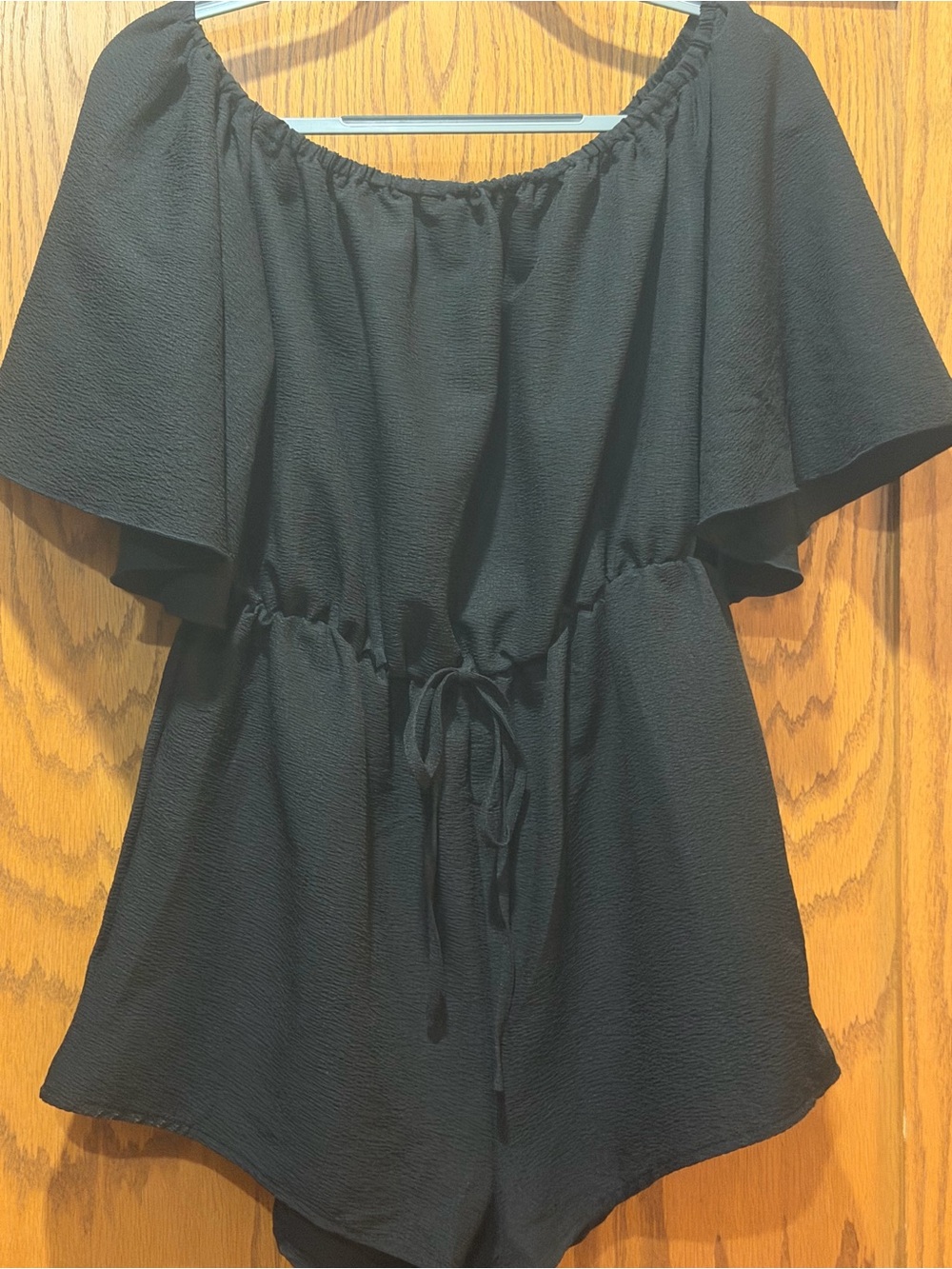 SHEIN Black Off-Shoulder Tie-Waist Romper